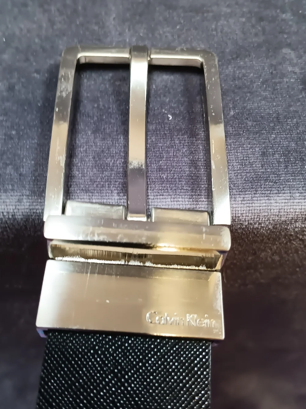 Calvin Klein Men’s Silver Buckle Black Webbing Belt
